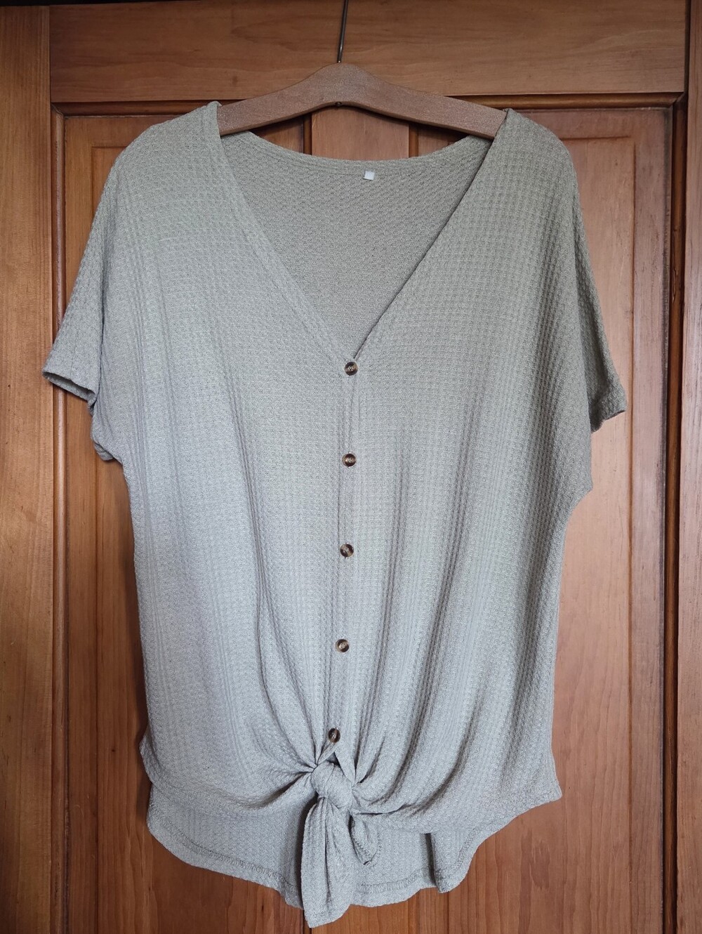 Sage Green Button-Front Tie Hem Blouse